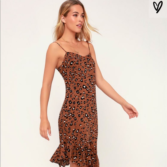 Lulus Dresses & Skirts - Lulu’s Lush NWT LEOPARD ASYMMETRICAL MIDI DRESS